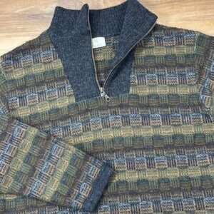 Tumi Quarter Zip Sweater Men M Heritage 100% Alpaca Wool Knit Earthy Multi Color